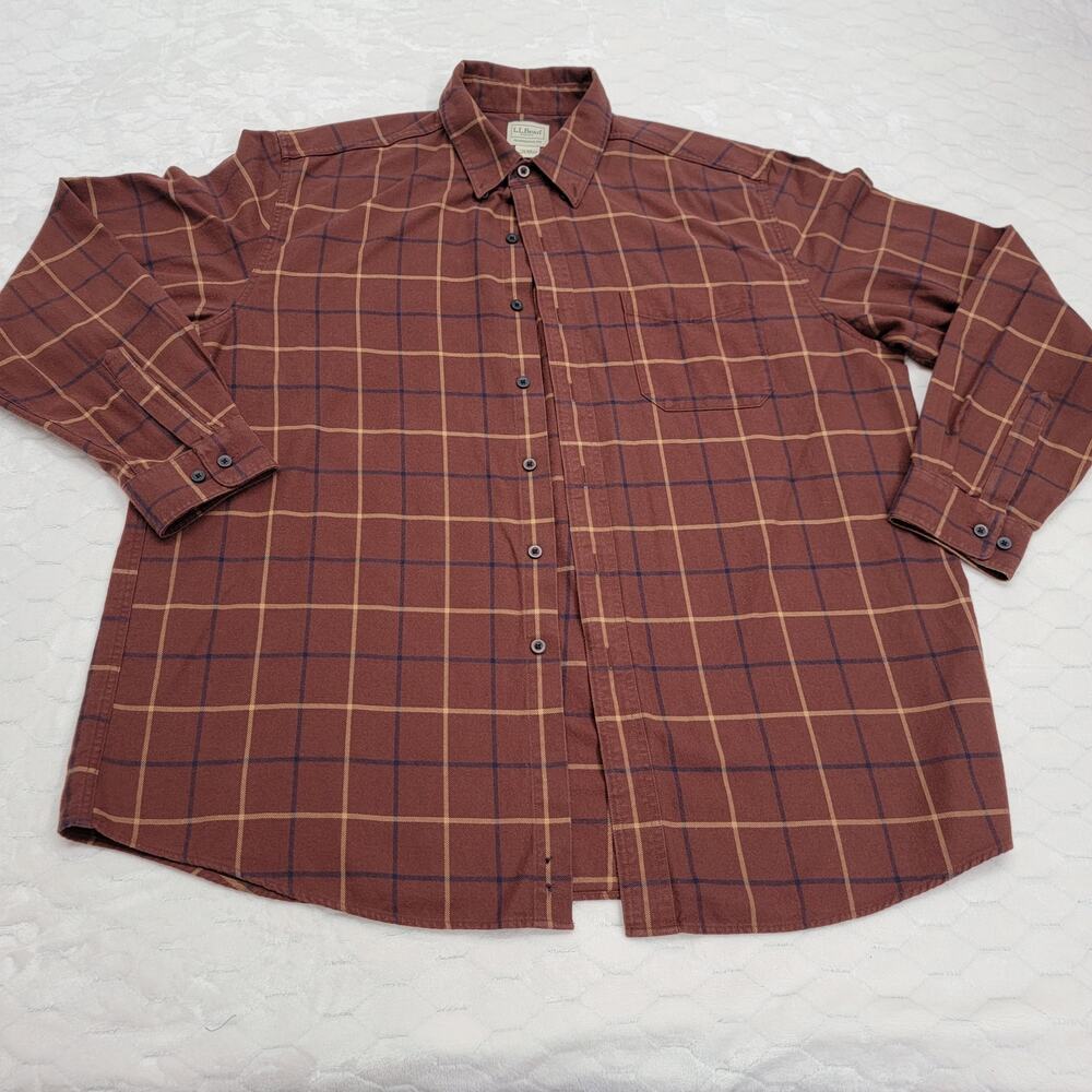 L.L. Bean Mens XL Traditional Fit Long Sleeve Button Down Shirt Plaid Cotton